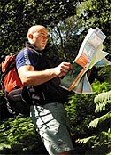 hiker reading map